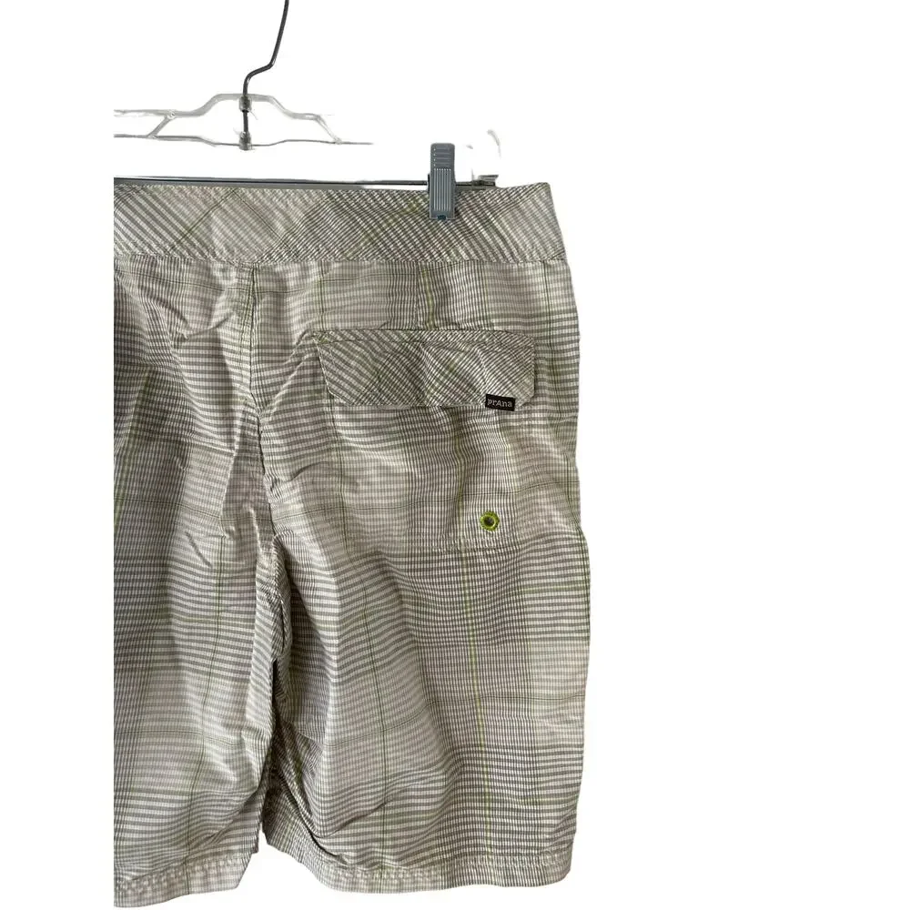 Prana Men's Size‎ 34 El Porto UPF 50 Grey White Plaid Board Swim Trunks Shorts
